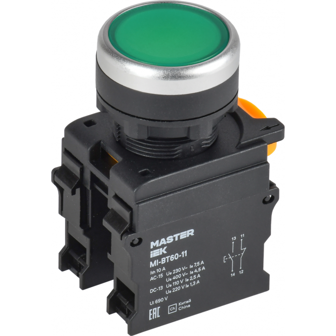 Кнопка IEK MASTER MI-BT60-11-3-22-K06 d=22мм 1NO+1NC зелёная MI-BT600-11-3-22-K06