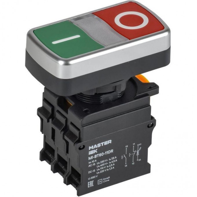 Кнопка "I-O" с подсветкой IEK MASTER MI-BT60-11DR-3-11-K51 d=22мм 1NO+1NC MI-BT60-11DR-3-111-K51