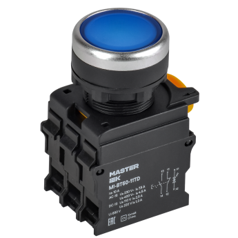 Кнопка с подсветкой и фиксацией IEK MASTER MI-BT60-11TD-3-11-K07 d=22мм 1NO+1NC синяя