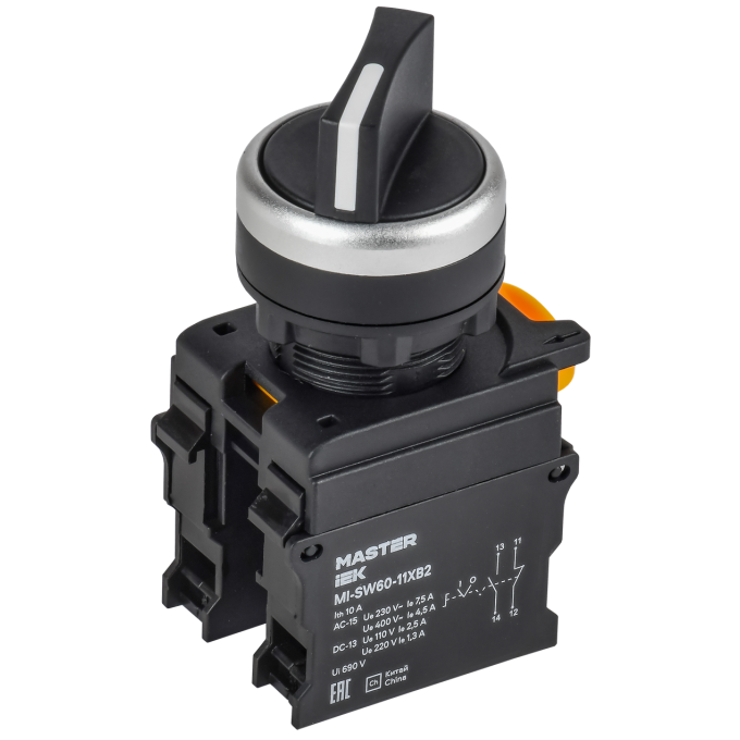 Переключатель IEK MASTER MI-SW60-11XB2-3-25-2-K02 длинная ручка на 2 положения 1NO+1NC чёрный MI-SW60-11XB22-3-25-22-K02