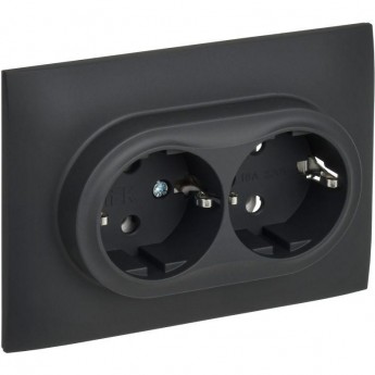 Розетка 2-постовая IEK SKANDY SK-R08G 16А с заземлением/без шторок, в сборе, графит SK-R21-16-K53-F Розетка 2-постовая IEK SKANDY SK-R08G 16А с заземлением/без шторок, в сборе, графит SK-R21-16-K53-F