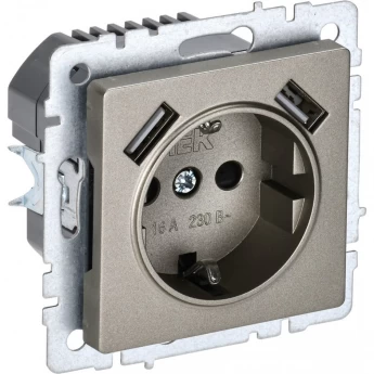 Розетка IEK BRITE РЮш10-1-БрШ 16А с USB A+A 2.1А